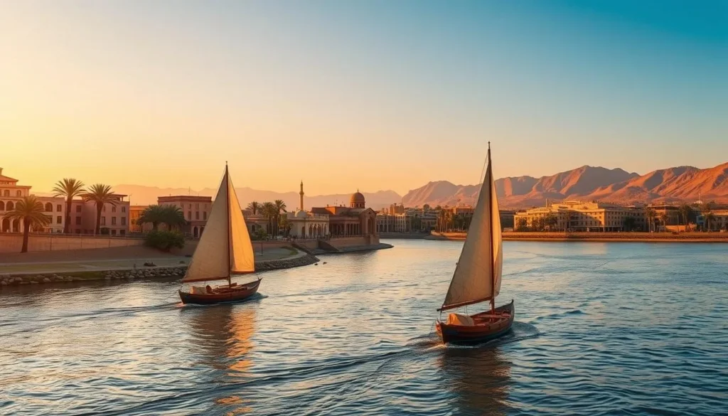 View of Luxor along the Nile River with hotels visible, showing where most visitors to Dendera stay View of Luxor along the Nile River with hotels visible, showing where most visitors to Dendera stay