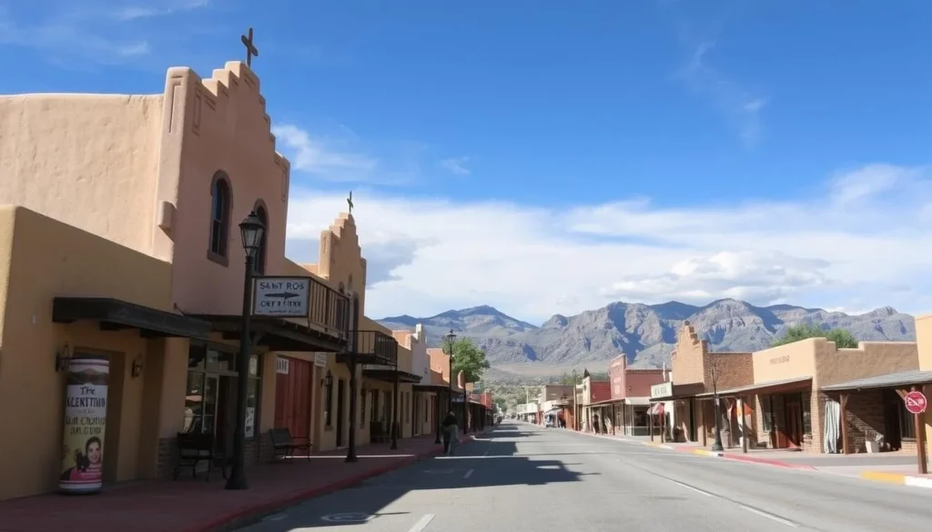 View of Santa Rosa town with its characteristic southwestern architecture View of Santa Rosa town with its characteristic southwestern architecture
