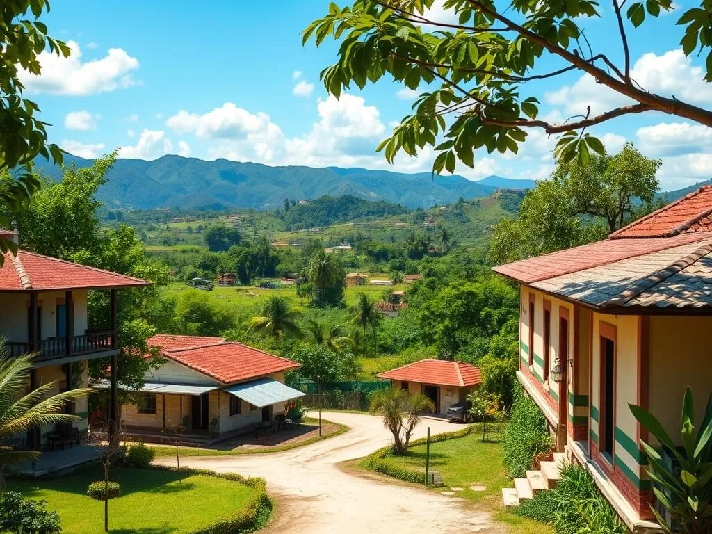 View of accommodations near San Antonio de los Banos with rural Cuban landscape View of accommodations near San Antonio de los Banos with rural Cuban landscape