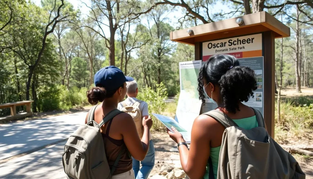 Visitor at Oscar Scherer State Park information kiosk