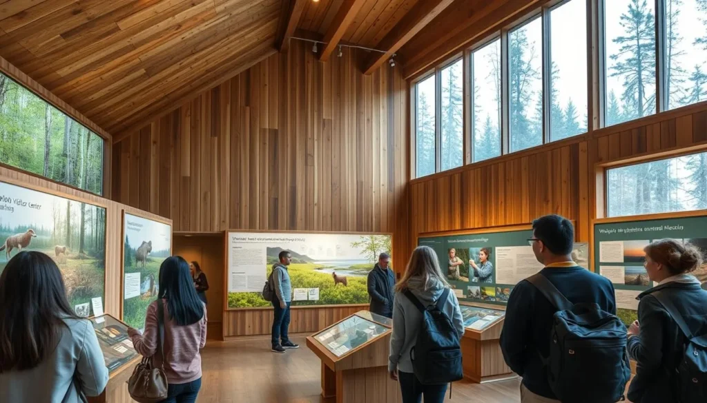 Visitor center exhibition at Ozerjavki in Sebezhsky National Park Russia