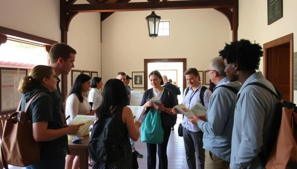 Visitor center in Old Town San Diego State Historic Park with people getting information Visitor center in Old Town San Diego State Historic Park with people getting information