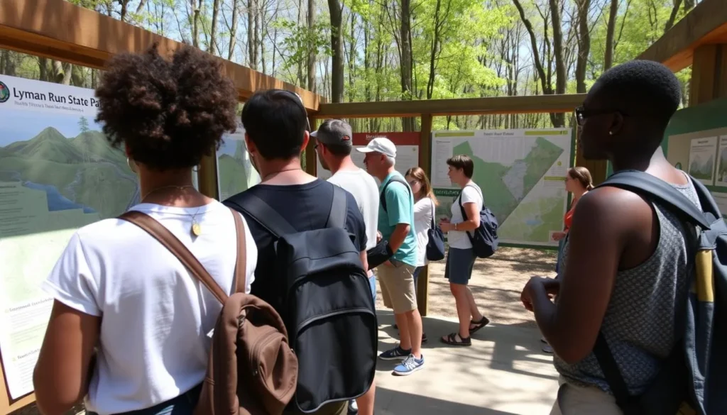 Visitor checking information at Lyman Run State Park office Visitor checking information at Lyman Run State Park office