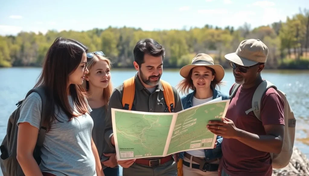 Visitor checking park information at Marsh Creek State Park Pennsylvania Visitor checking park information at Marsh Creek State Park Pennsylvania