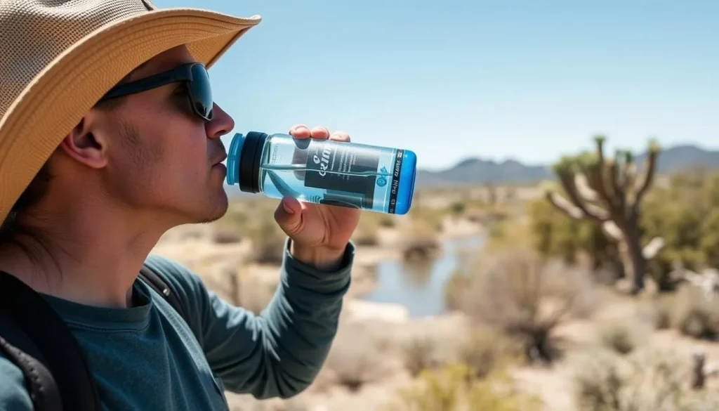 Visitor drinking water and staying hydrated at Bill Williams River National Wildlife Refuge