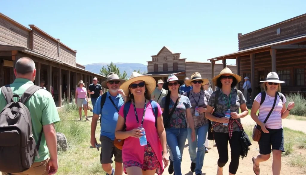 Visitor exploring the grounds of Hubbell Trading Post with proper sun protection