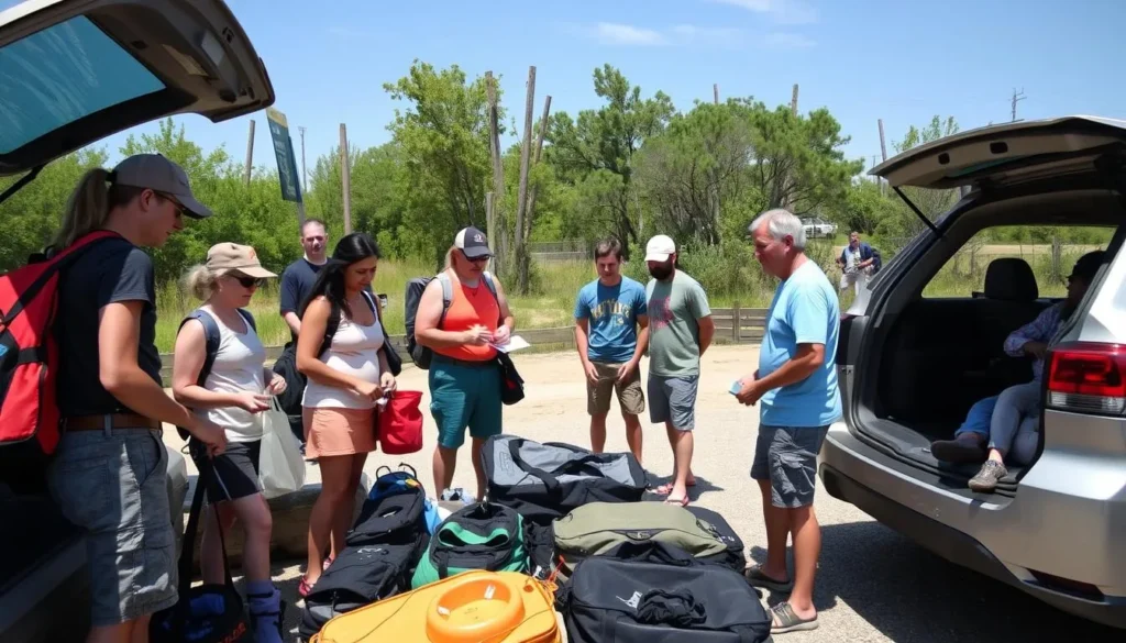 Visitor preparing for a day at Horseshoe Lake Alexander County State Park Illinois Visitor preparing for a day at Horseshoe Lake Alexander County State Park Illinois