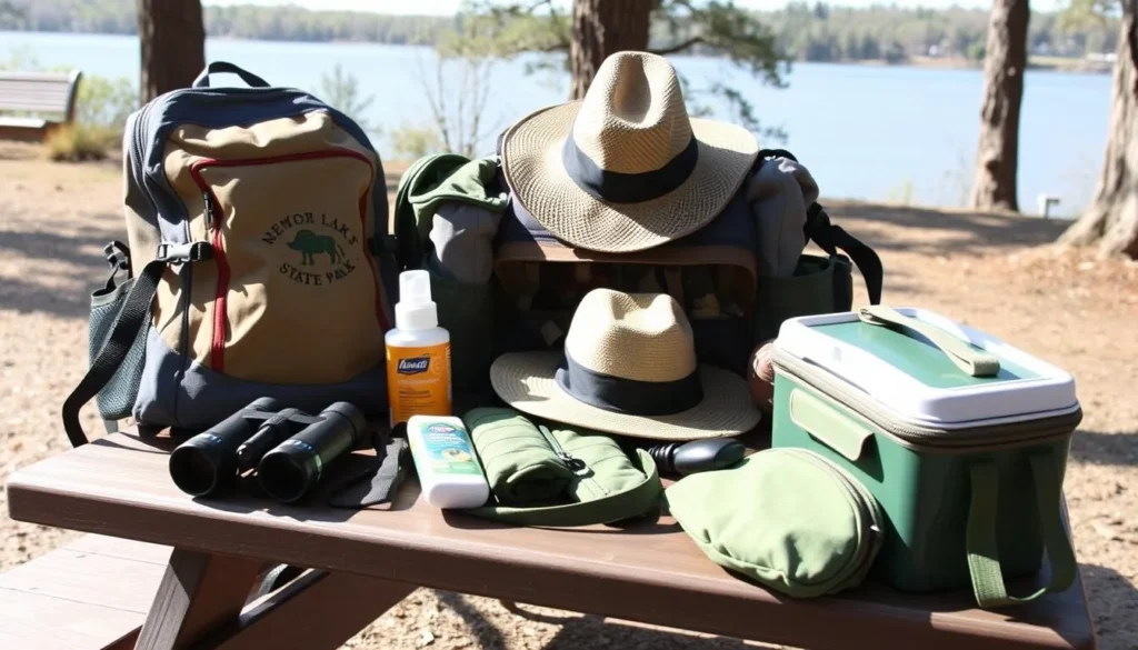 Visitor preparing for a day at Memorial Lake State Park with proper gear and supplies Visitor preparing for a day at Memorial Lake State Park with proper gear and supplies
