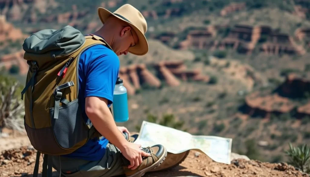 Visitor preparing for a hike at Coronado National Memorial
