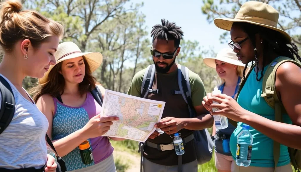 Visitor preparing for a hike at St. Marks River Preserve State Park Florida