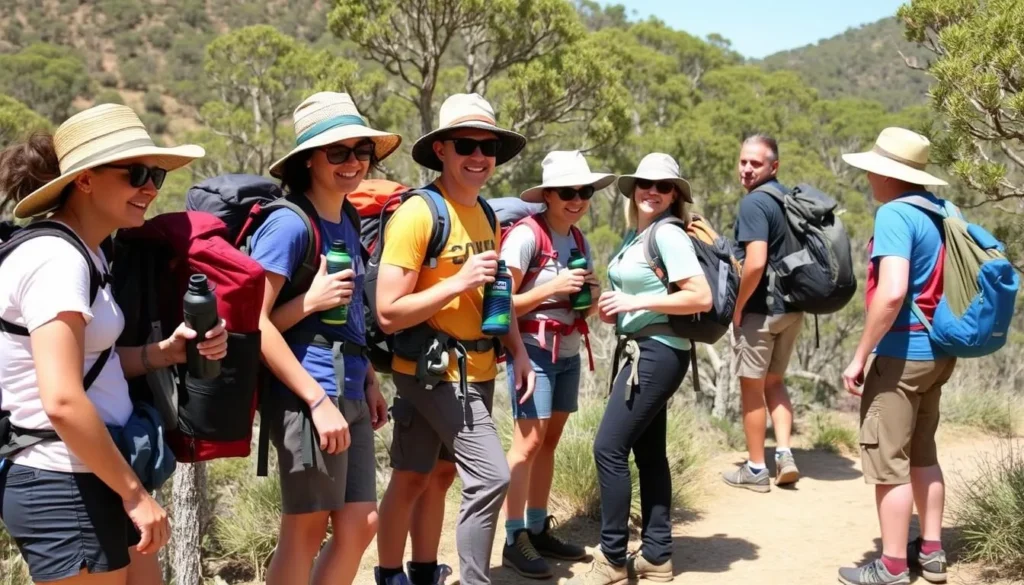 Visitor preparing with proper gear for hiking in You Yangs Regional Park Victoria Visitor preparing with proper gear for hiking in You Yangs Regional Park Victoria
