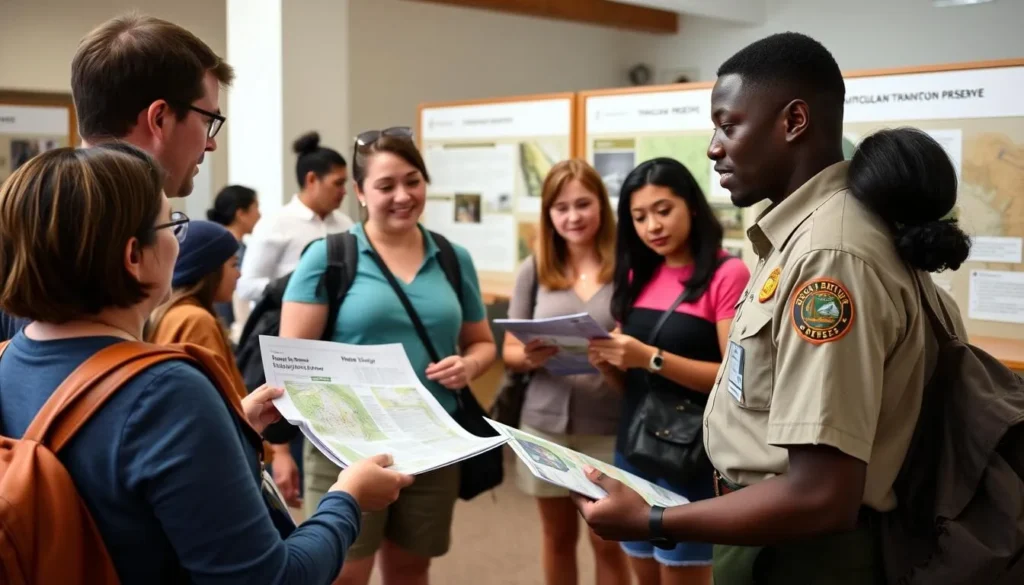 Visitors at Timucuan Preserve Visitor Center getting information and maps