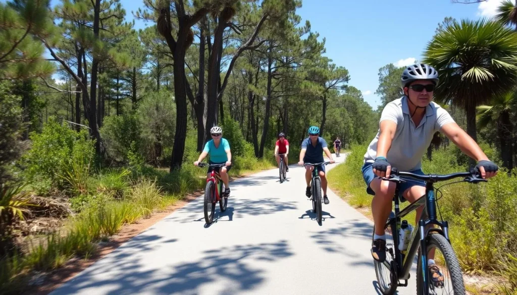 Visitors biking on the Legacy Trail in Oscar Scherer State Park Florida