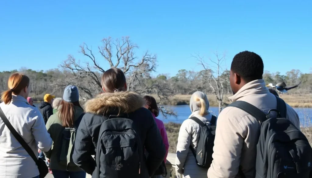 Visitors enjoying Myakka River State Park during winter with pleasant weather and active wildlife