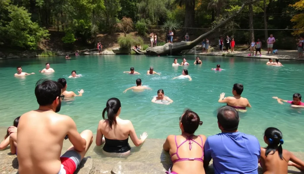 Visitors enjoying Wekiwa Springs during fall season with colorful foliage around the spring Visitors enjoying Wekiwa Springs during fall season with colorful foliage around the spring