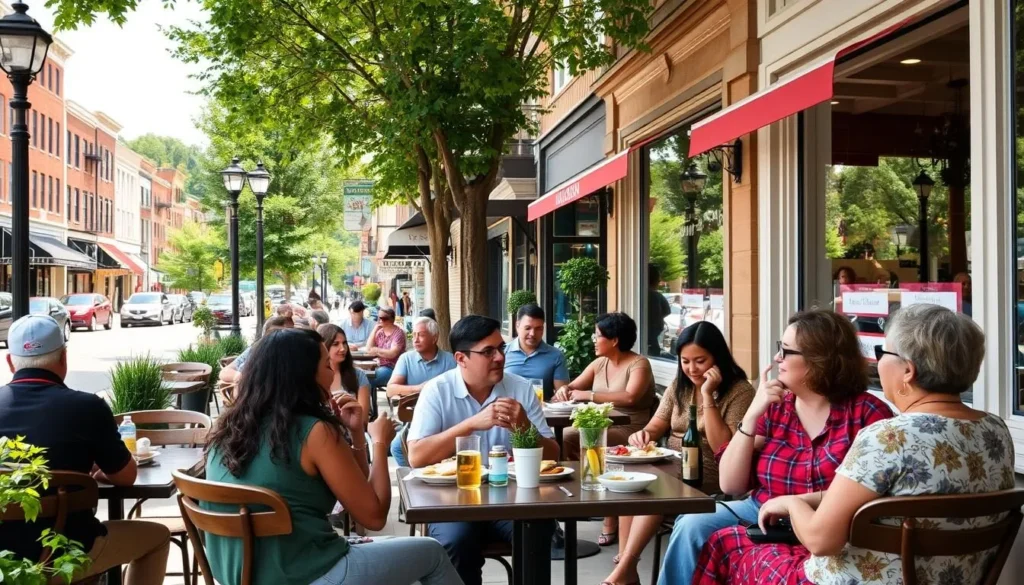 Visitors enjoying a meal at an outdoor cafe in Mount Lebanon's business district Visitors enjoying a meal at an outdoor cafe in Mount Lebanon's business district