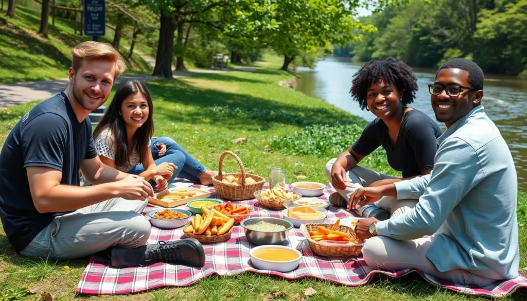 Visitors enjoying a picnic along the Delaware Canal Visitors enjoying a picnic along the Delaware Canal