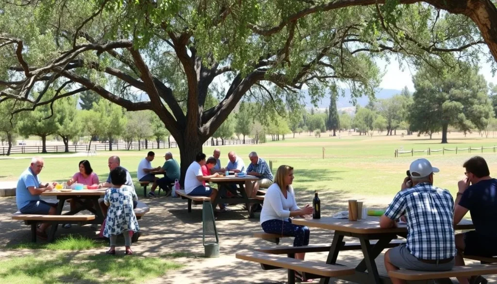 Visitors enjoying a picnic at Martial Cottle Park State Recreation Area California Visitors enjoying a picnic at Martial Cottle Park State Recreation Area California