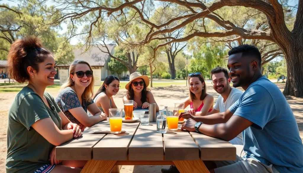 Visitors enjoying a picnic at Torreya State Park