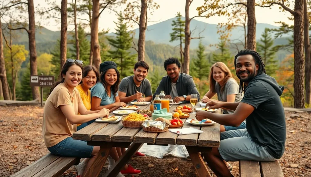Visitors enjoying a picnic with scenic views at Negro Mountain