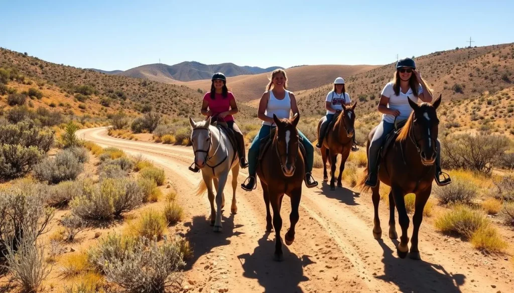 Visitors enjoying horseback riding on trails at Cerrillos Hills State Park