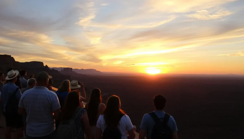 Visitors enjoying sunset views from Sandstone Bluffs Overlook at El Malpais National Monument Visitors enjoying sunset views from Sandstone Bluffs Overlook at El Malpais National Monument