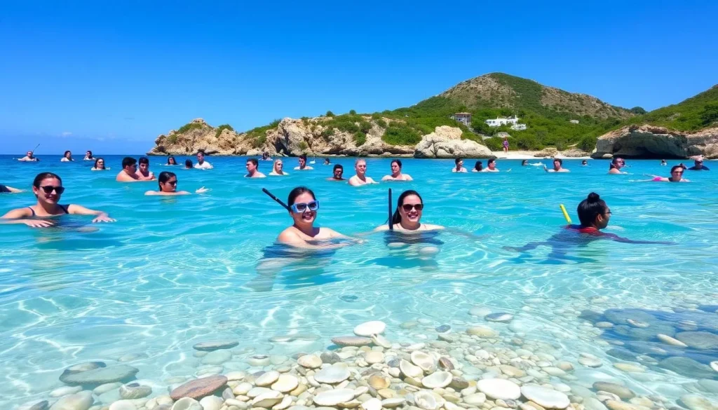 Visitors enjoying water activities at Shell Beach St Barts
