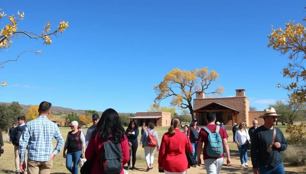 Visitors exploring Fort Verde State Historic Park during fall with pleasant weather and colorful foliage Visitors exploring Fort Verde State Historic Park during fall with pleasant weather and colorful foliage