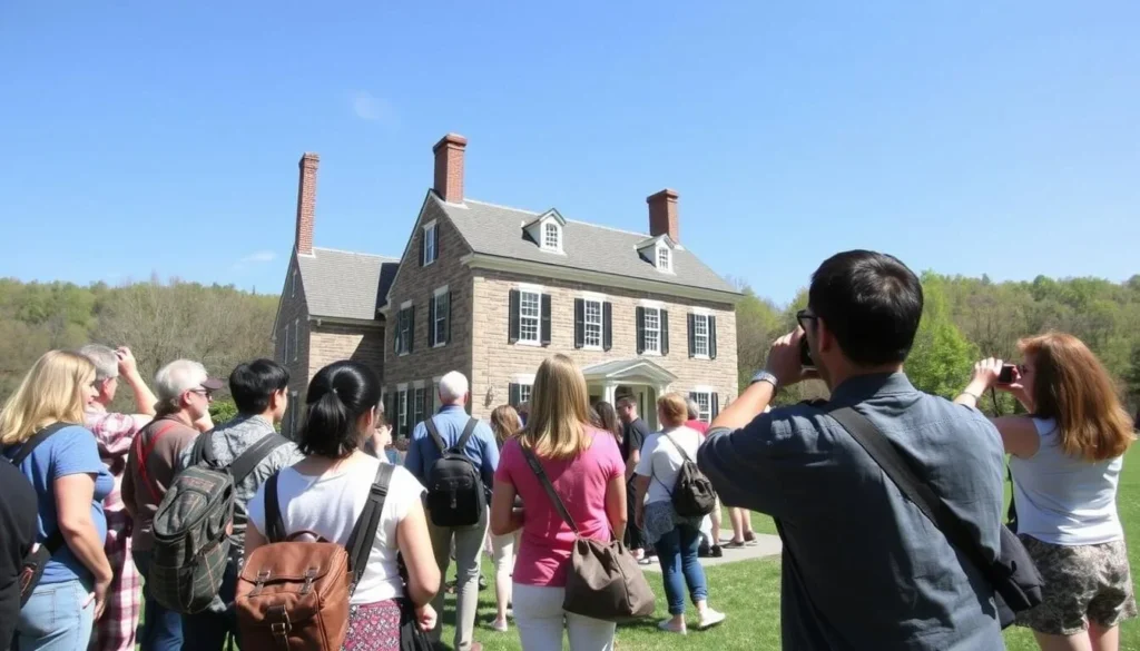 Visitors exploring the historic Henry Homestead at Jacobsburg Environmental Education Center Pennsylvania Visitors exploring the historic Henry Homestead at Jacobsburg Environmental Education Center Pennsylvania
