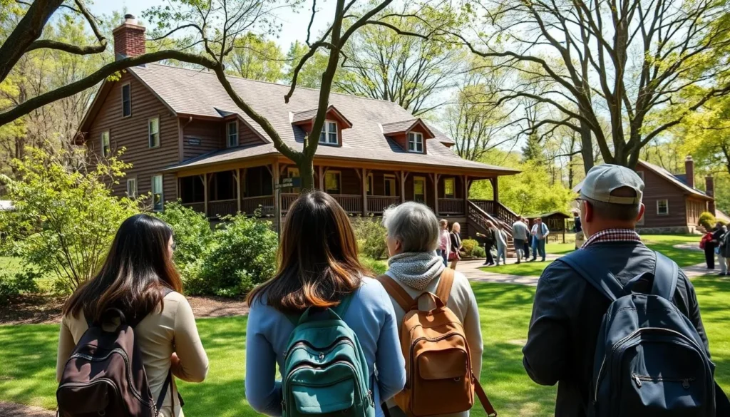 Visitors exploring the historic buildings at Lacawac Sanctuary Visitors exploring the historic buildings at Lacawac Sanctuary