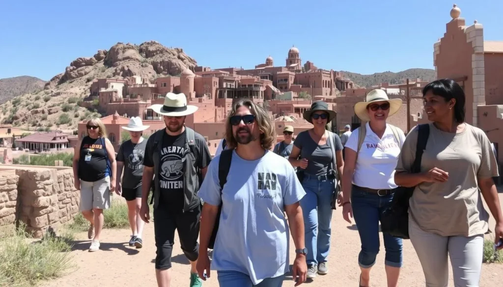 Visitors exploring the historic buildings of Jerome with proper attire for the terrain