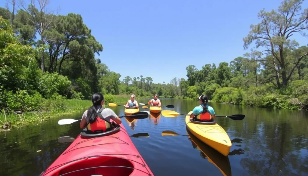 Visitors kayaking on Jubilee Creek at Jubilee College State Park Visitors kayaking on Jubilee Creek at Jubilee College State Park