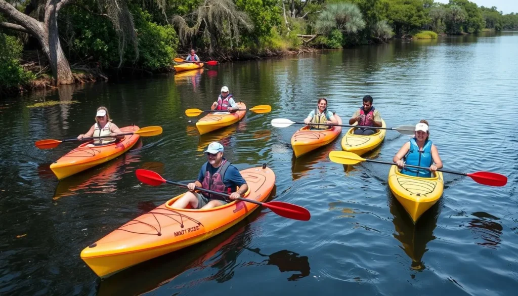 Visitors kayaking on the Myakka River surrounded by natural beauty