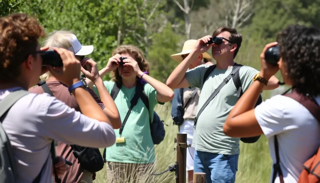 Visitors observing wildlife from a safe distance at Mermet Lake