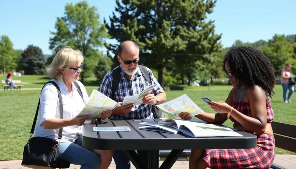 Visitors planning their day in Bethel Park with maps and guidebooks Visitors planning their day in Bethel Park with maps and guidebooks