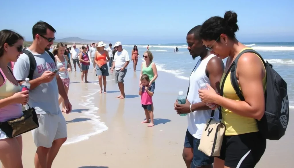 Visitors practicing beach safety at Pelican State Beach California