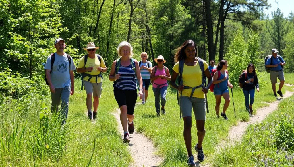 Visitors practicing proper trail etiquette at Evansburg State Park Pennsylvania, staying on marked paths