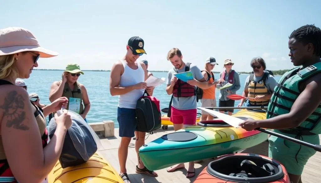 Visitors preparing for a kayak trip to Mound Key Archaeological State Park Florida