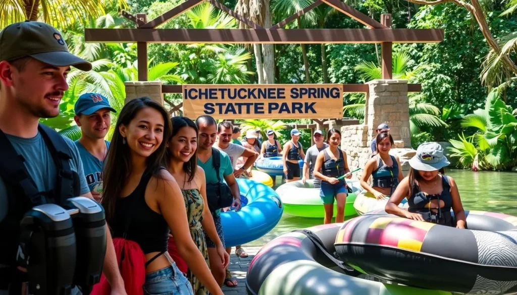 Visitors preparing for activities at Ichetucknee Springs State Park Florida