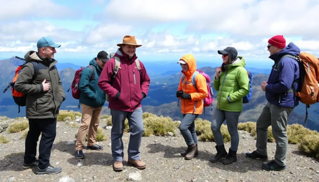 Visitors properly dressed for alpine conditions in Ben Lomond National Park Tasmania Visitors properly dressed for alpine conditions in Ben Lomond National Park Tasmania