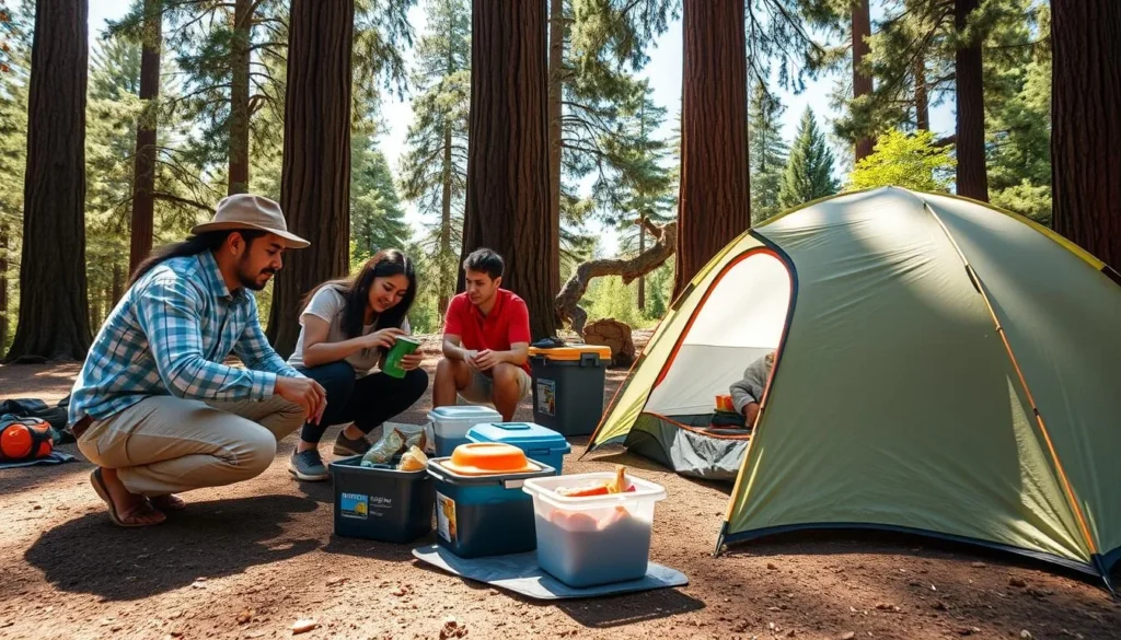 Visitors properly storing food in bear-proof containers at a campsite in Samuel P. Taylor State Park Visitors properly storing food in bear-proof containers at a campsite in Samuel P. Taylor State Park