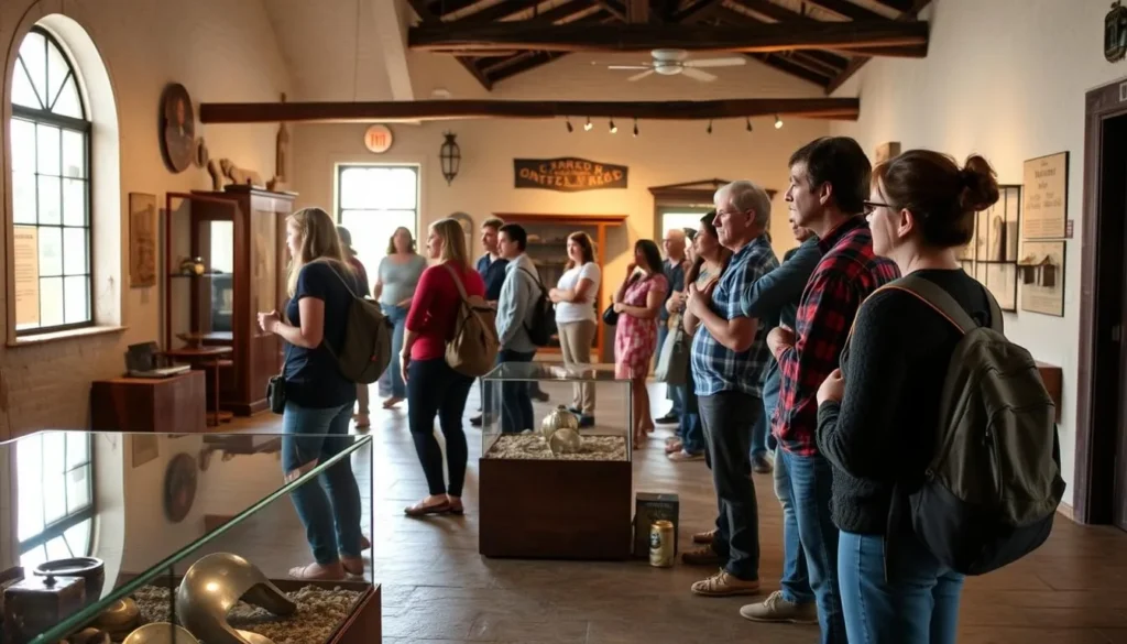 Visitors respectfully exploring historic exhibits at Colorado River State Historic Park