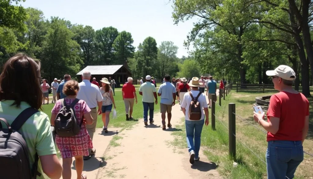 Visitors respectfully exploring historical areas at Lincoln Trail Homestead State Park