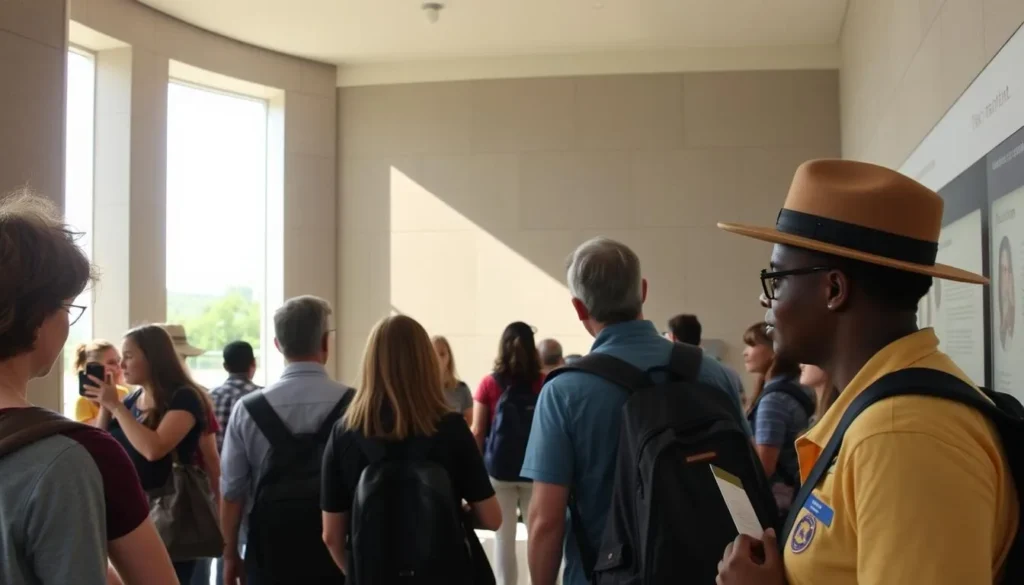 Visitors respectfully exploring the George Rogers Clark Memorial