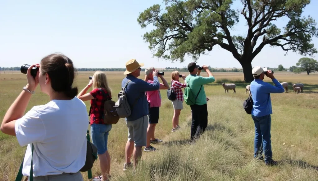 Visitors respectfully observing wildlife from a distance at Middlefork Savanna