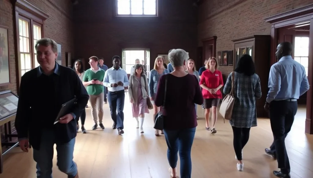 Visitors respectfully touring the historic buildings at Jubilee College State Historic Site Visitors respectfully touring the historic buildings at Jubilee College State Historic Site