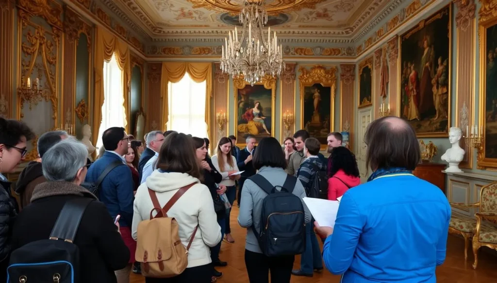 Visitors respectfully touring the interior of one of Potsdam's historic palaces