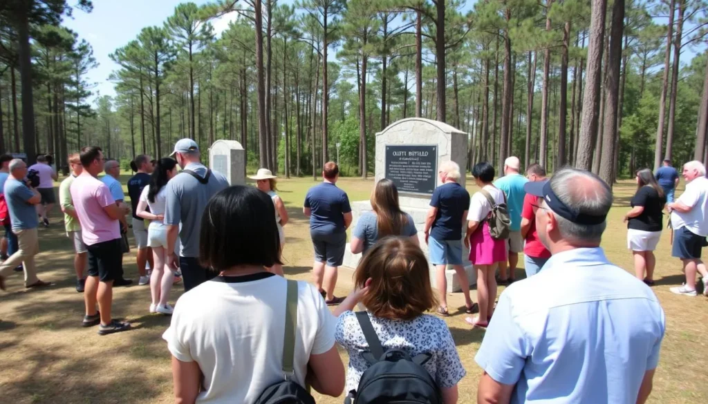 Visitors respectfully viewing monuments at Olustee Battlefield Historic State Park