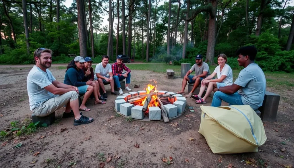 Visitors safely enjoying a campfire at Jim Edgar Panther Creek State Fish and Wildlife Area Visitors safely enjoying a campfire at Jim Edgar Panther Creek State Fish and Wildlife Area