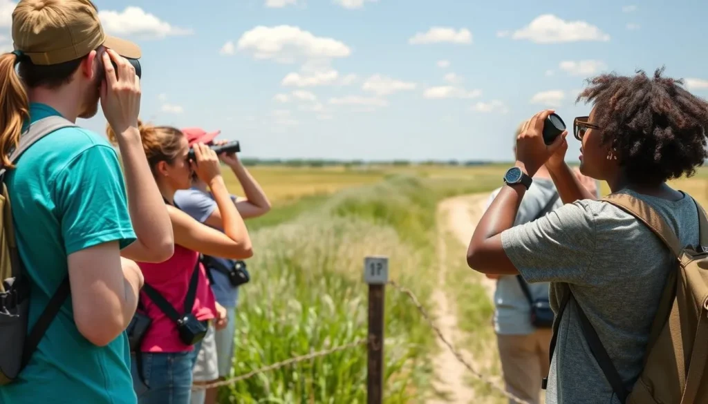 Visitors safely observing wildlife at Green River Lowlands Nature Preserve Illinois Visitors safely observing wildlife at Green River Lowlands Nature Preserve Illinois
